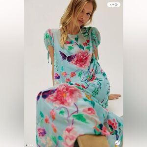 Free People Secret Garden Velvet Butterfly Colorful Printed Maxi Dress S